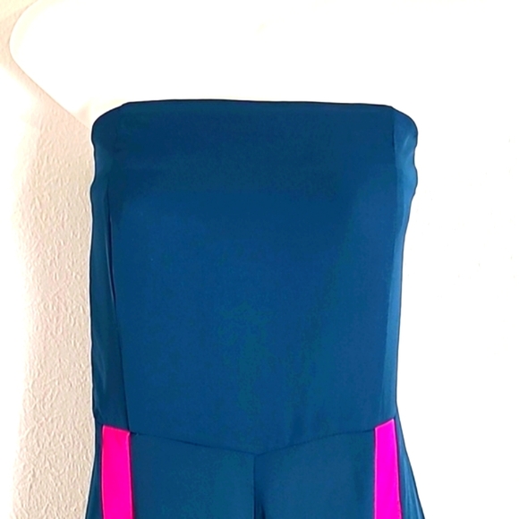 Pretty Little Thing Strapless Green Jumpsuit Pink Accent, Wide Leg Size 12, NWT - Picture 5 of 14